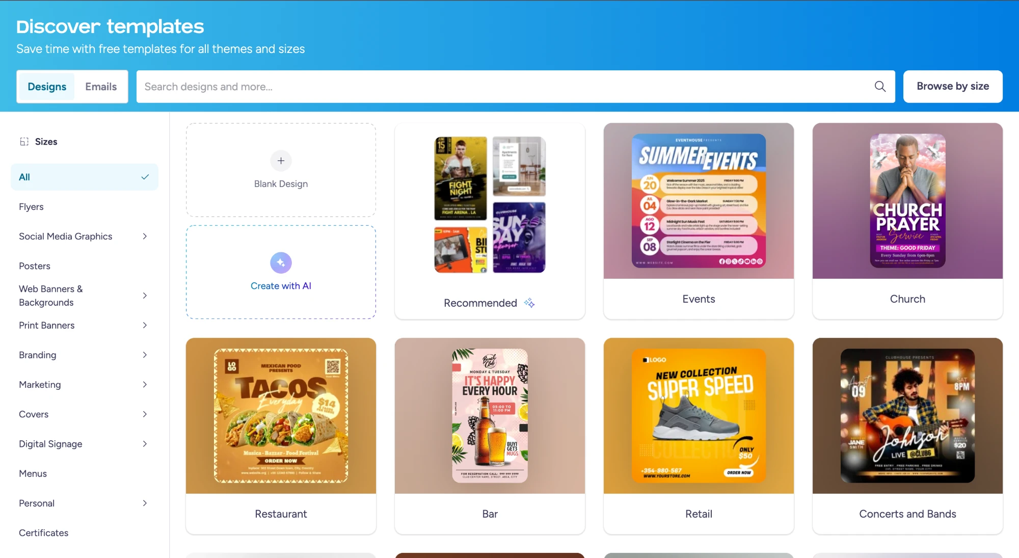 PosterMyWall template gallery
