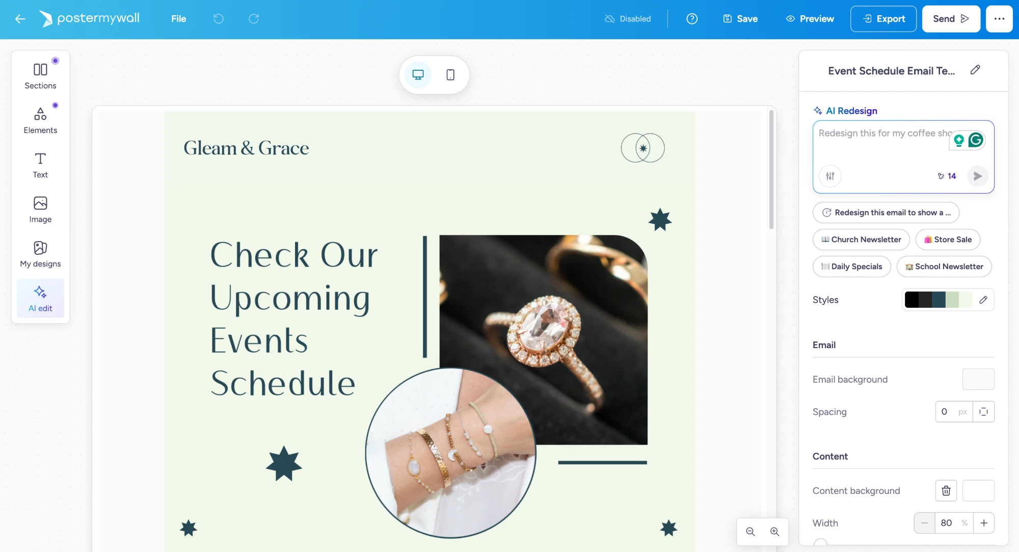 PosterMyWall email marketing editor