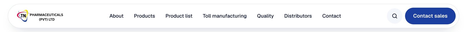 New menu with seven links, search and a Contact sales button